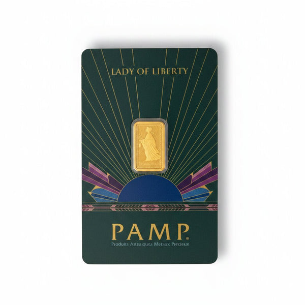 PAMP Suisse 2.5 gram gold bar in assay-card packaging
