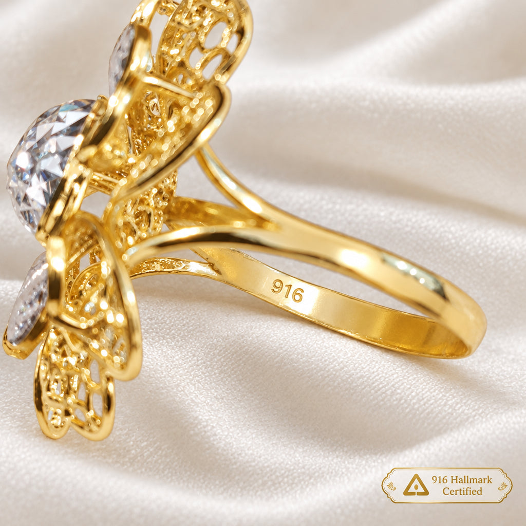 916 Gold Floral Ring | Elegant Two-Tone 22K Design