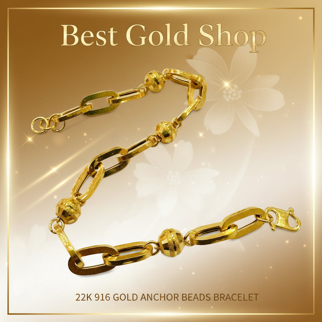 22K / 916 Gold Anchor beads Bracelet New Design - 22k gold 22k gold bracelet 916 gold Bracelets