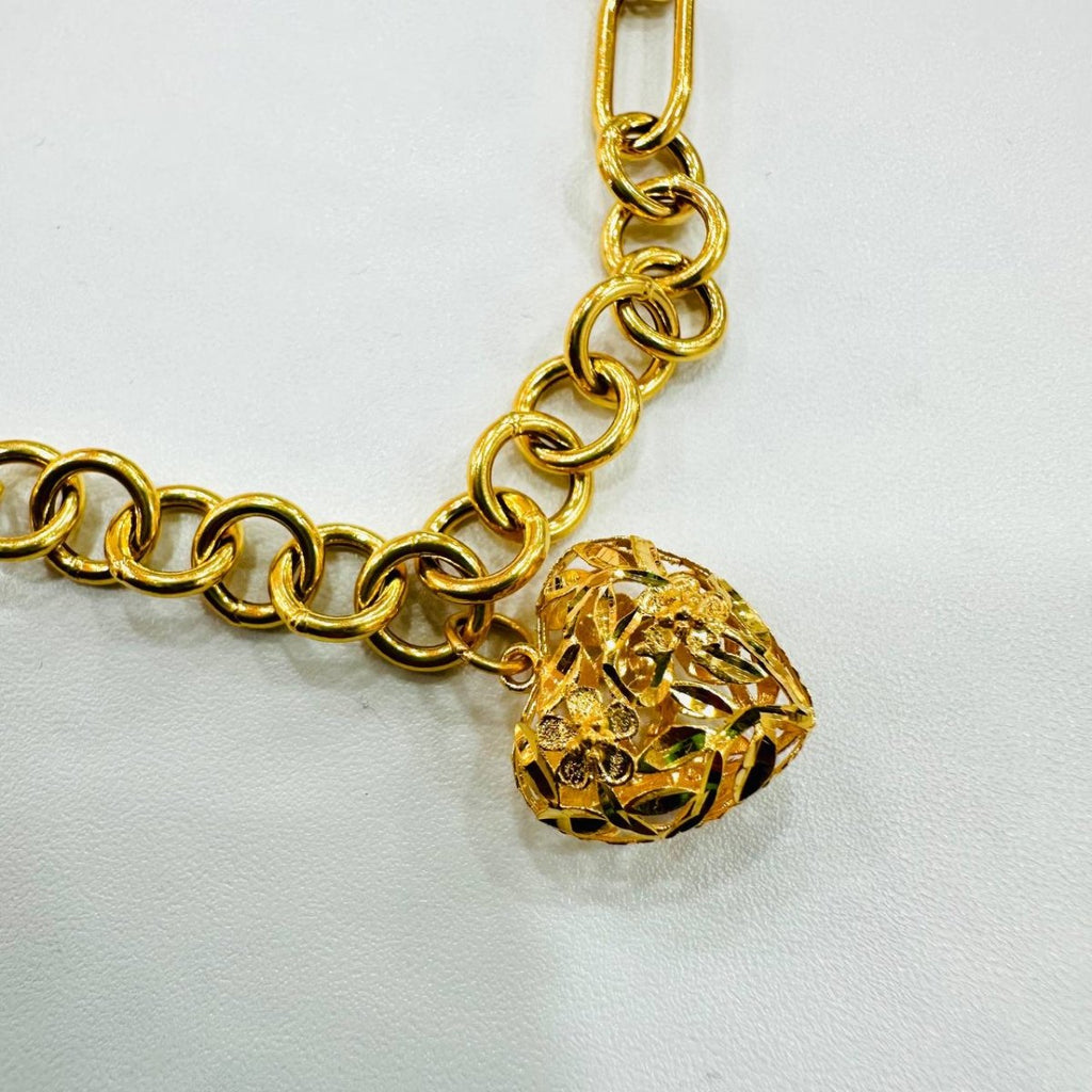 22k / 916 Gold Anchor Link with dangling Heart Bracelet V3 - 22k gold 22k gold bracelet 916 gold Bracelets