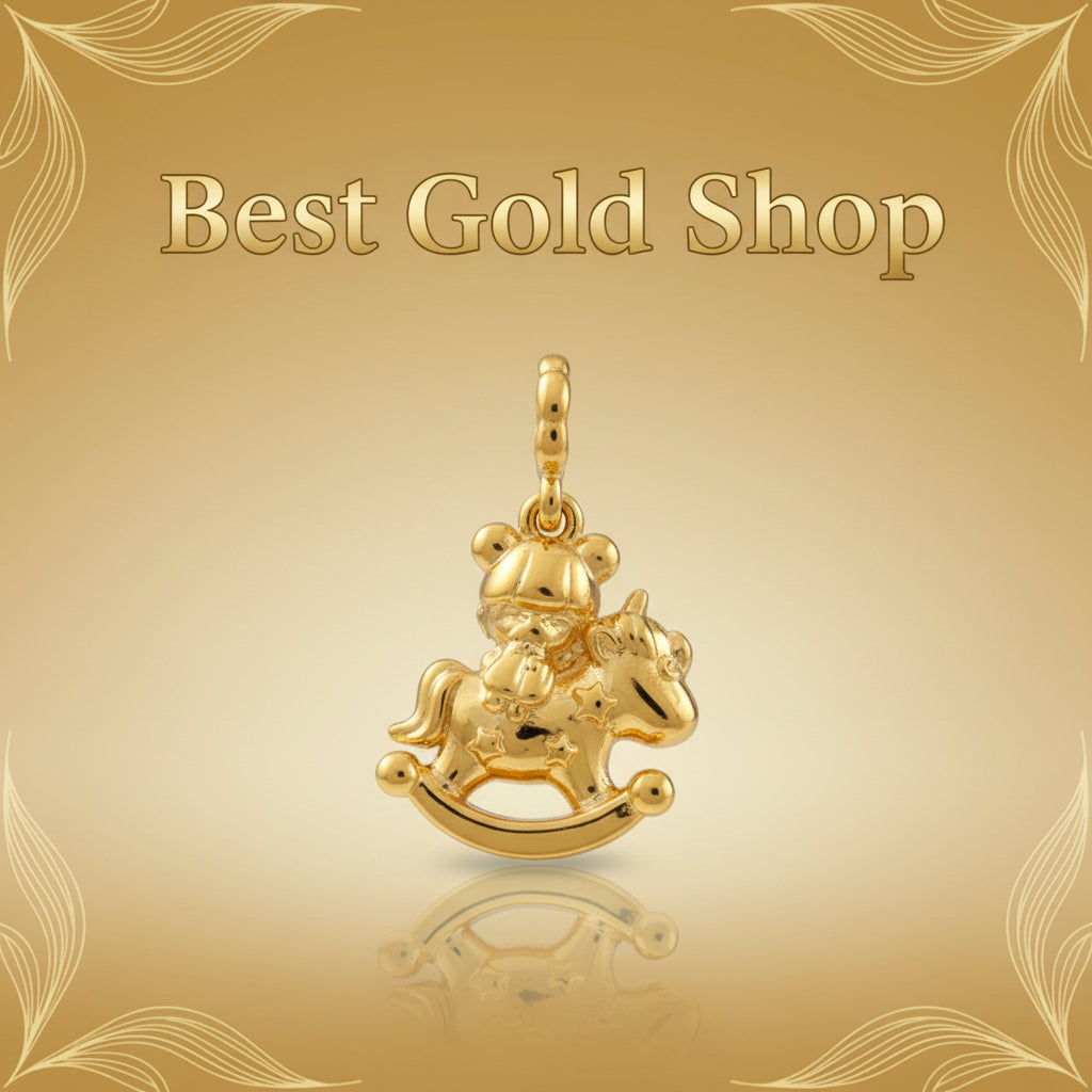 22k / 916 Gold Bear Riding Rocking Horse Pendant - 22k gold 22k gold pendant 916 gold Charms & Pendants