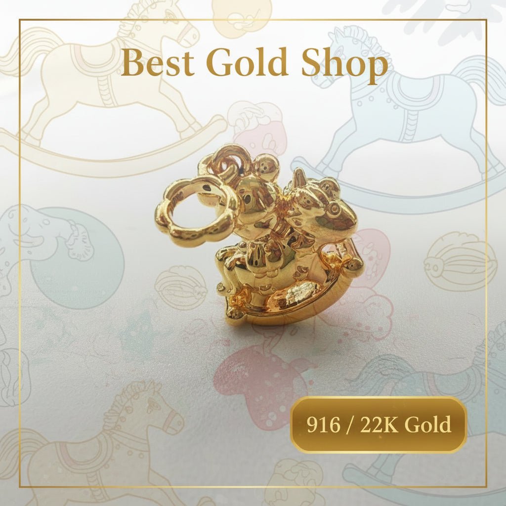 22k / 916 Gold Bear Riding Rocking Horse Pendant - 22k gold 22k gold pendant 916 gold Charms & Pendants