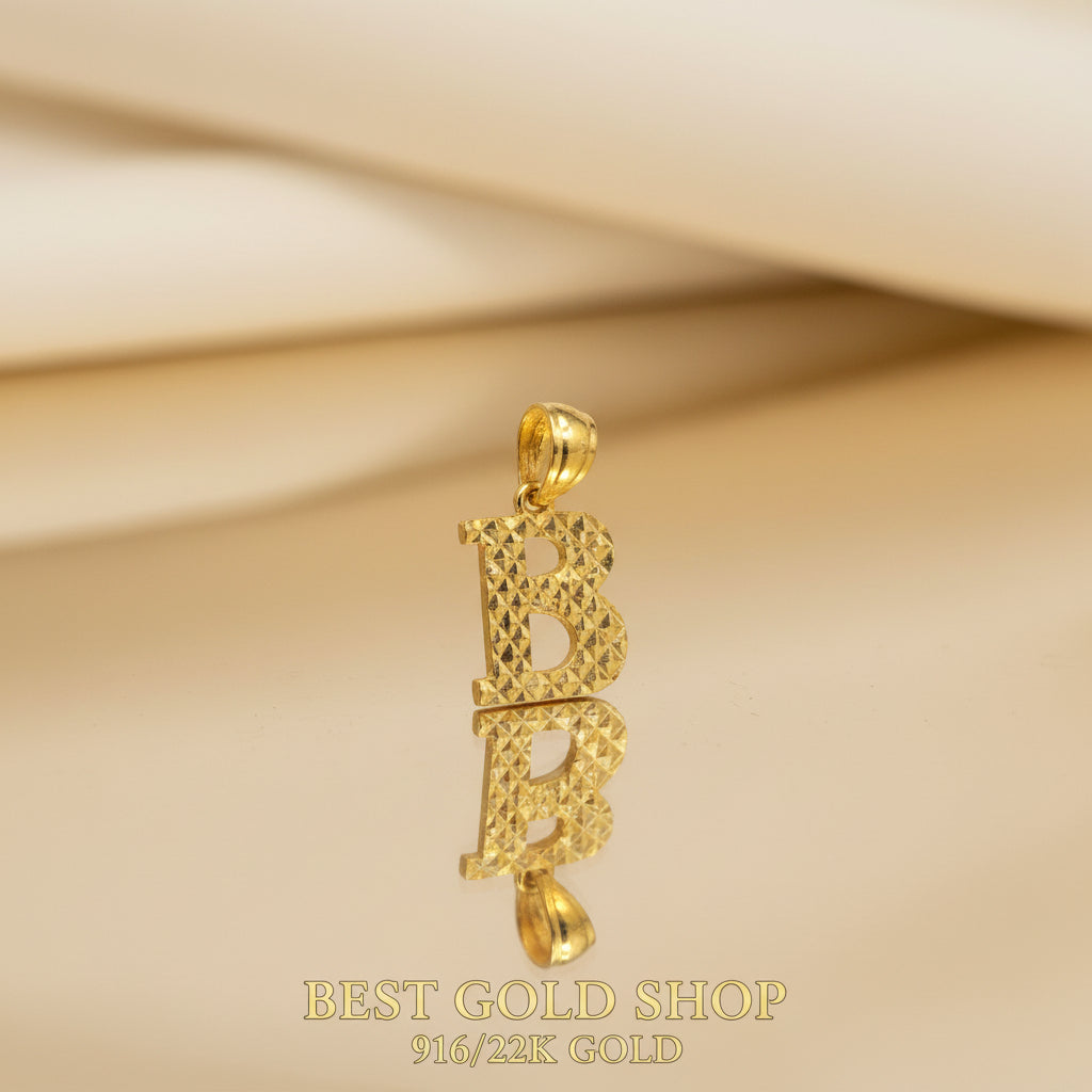 22k / 916 Gold diamond cutting alphabet pendant Simple and Elegant