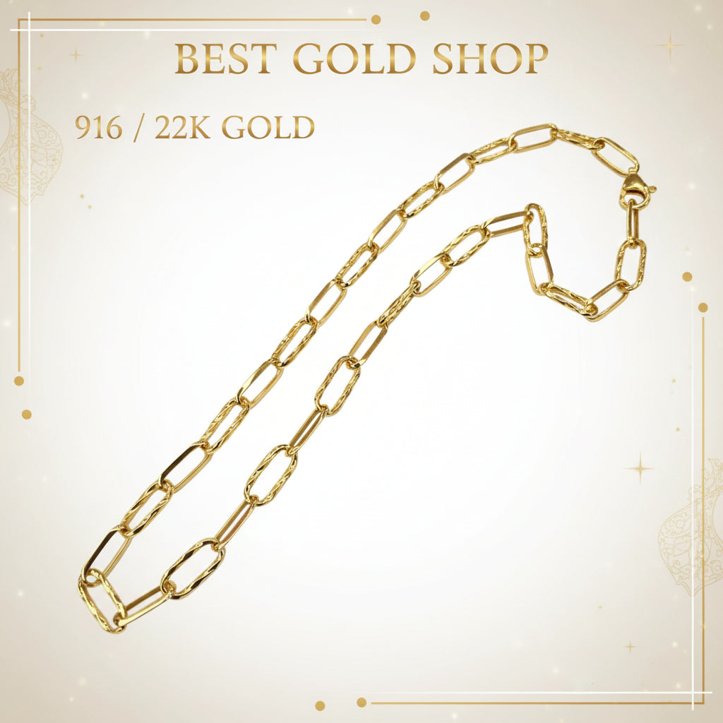 22k / 916 Gold Diamond Cutting Link Necklace Simple and Elegant