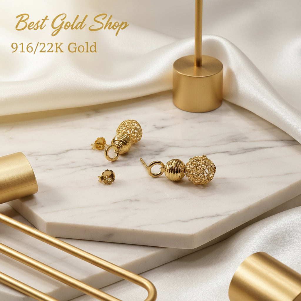 22k / 916 Gold Double Ball Earring