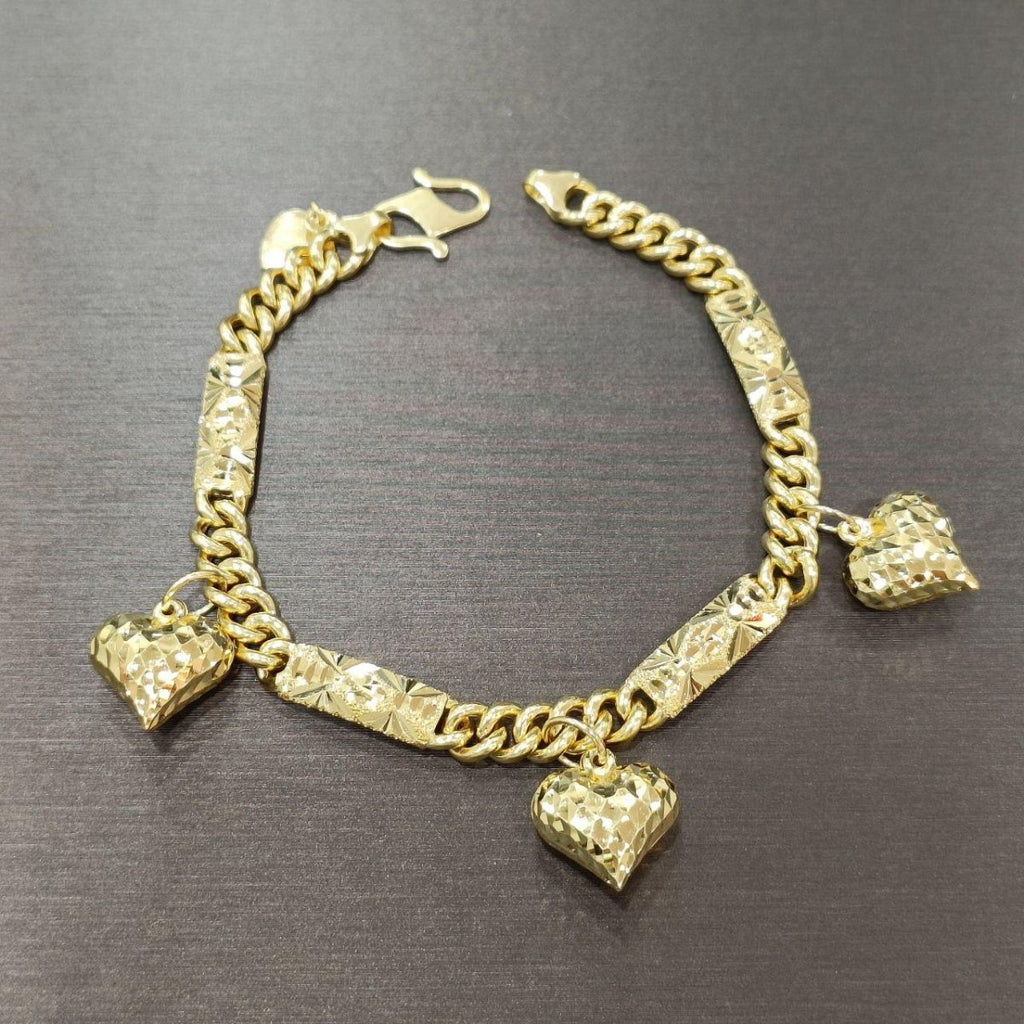 22k / 916 Gold Fishbone Bar Dangling Heart Bracelet - Best Gold Shop 22k gold 22k gold bracelet 916 gold 916 gold