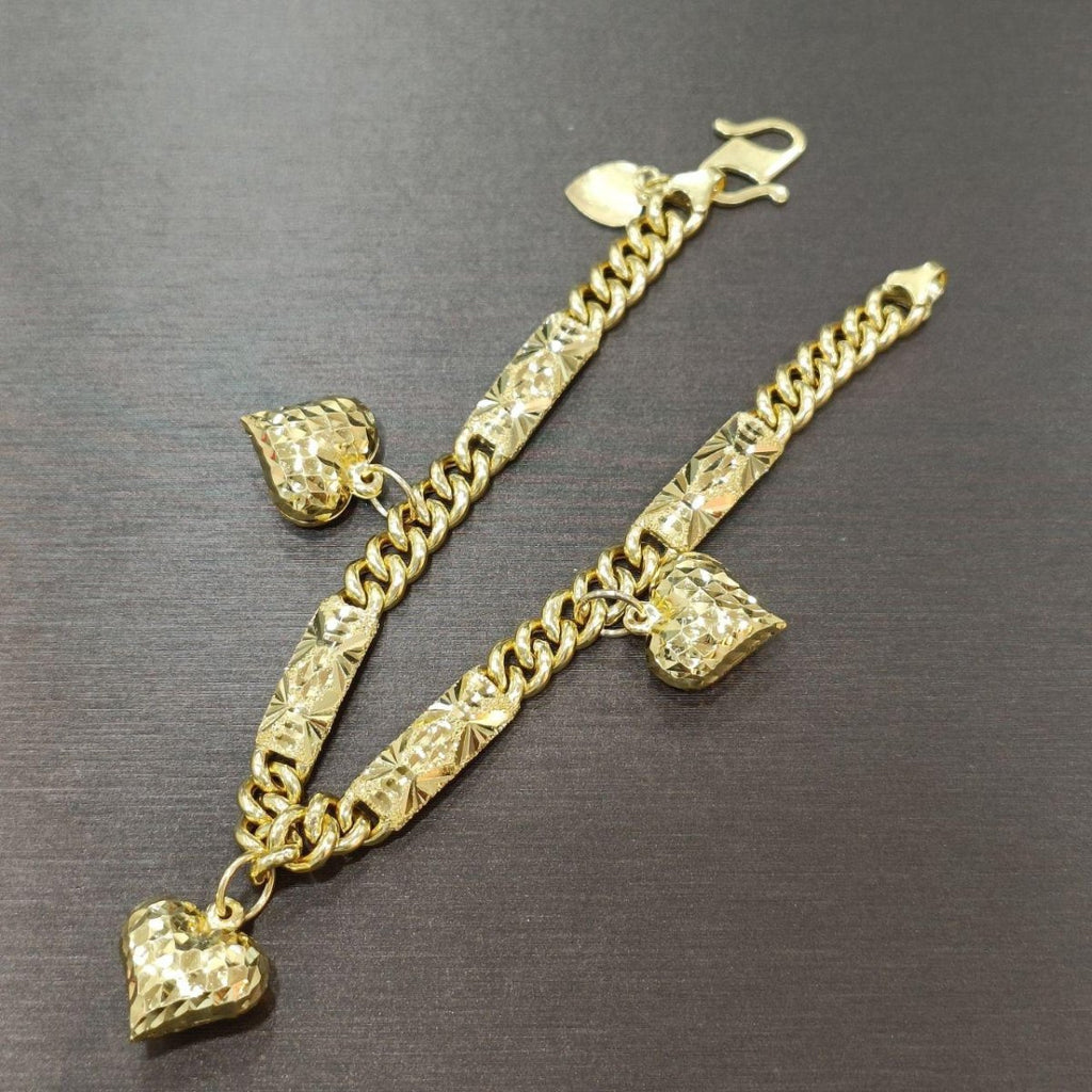 22k / 916 Gold Fishbone Bar Dangling Heart Bracelet - Best Gold Shop 22k gold 22k gold bracelet 916 gold 916 gold