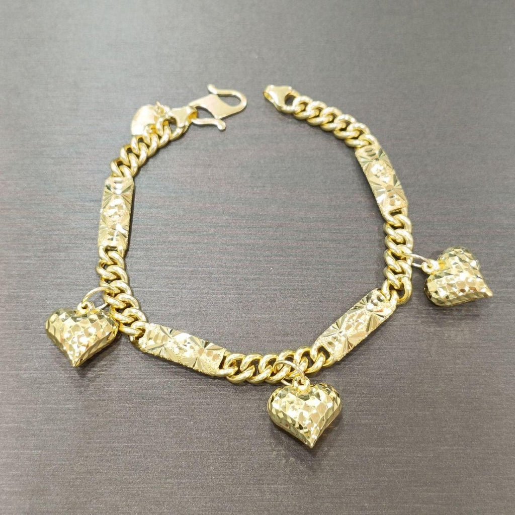 22k / 916 Gold Fishbone Bar Dangling Heart Bracelet - Best Gold Shop 22k gold 22k gold bracelet 916 gold 916 gold