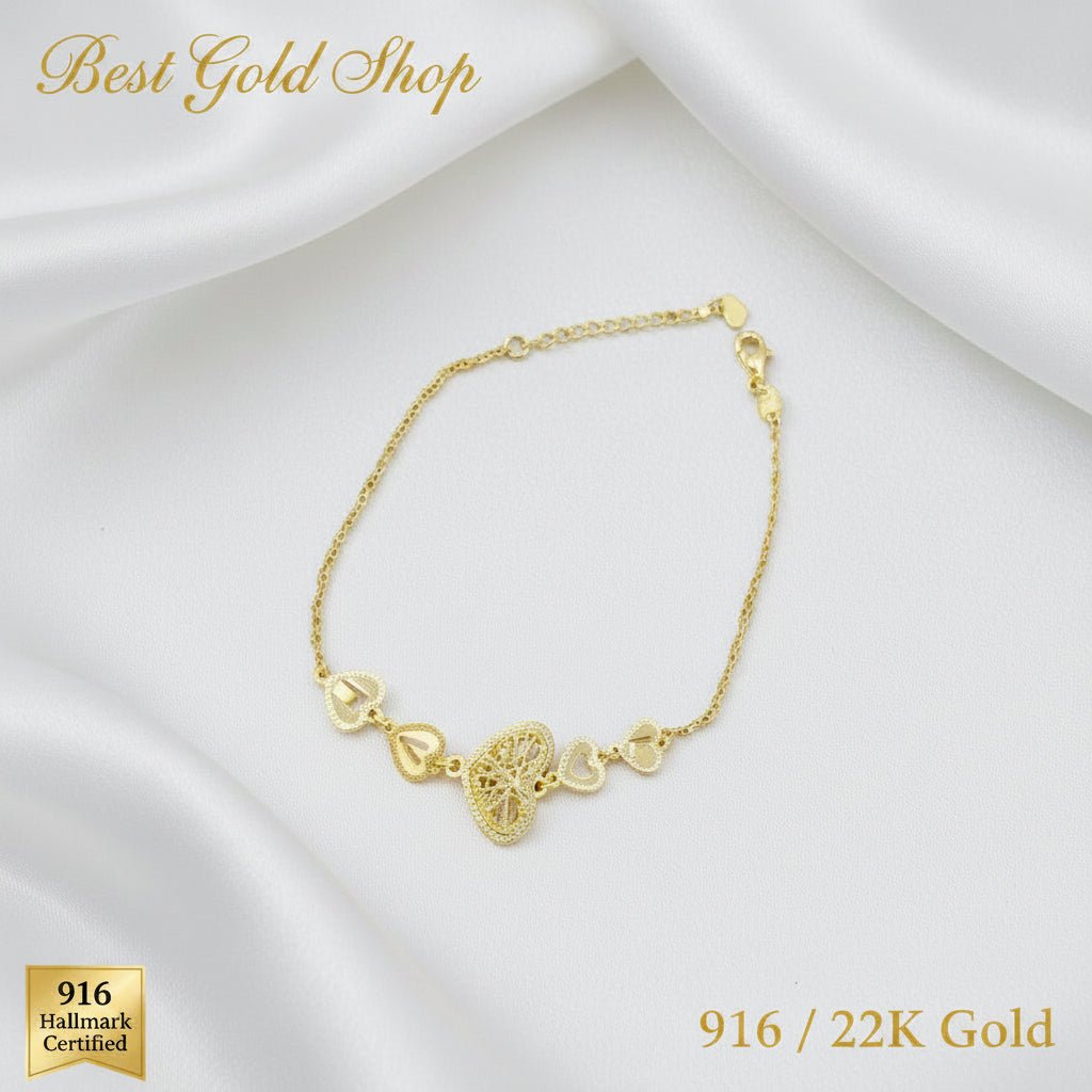 22k / 916 Gold Golden Heart Chain Bracelet Simple and ElegantBraceletsBest Gold Shop