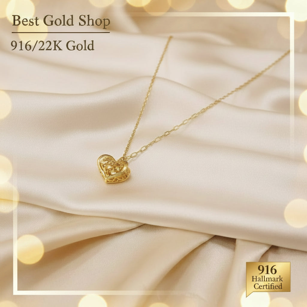 22k / 916 Gold Heart Necklace V2 Simple and Elegant
