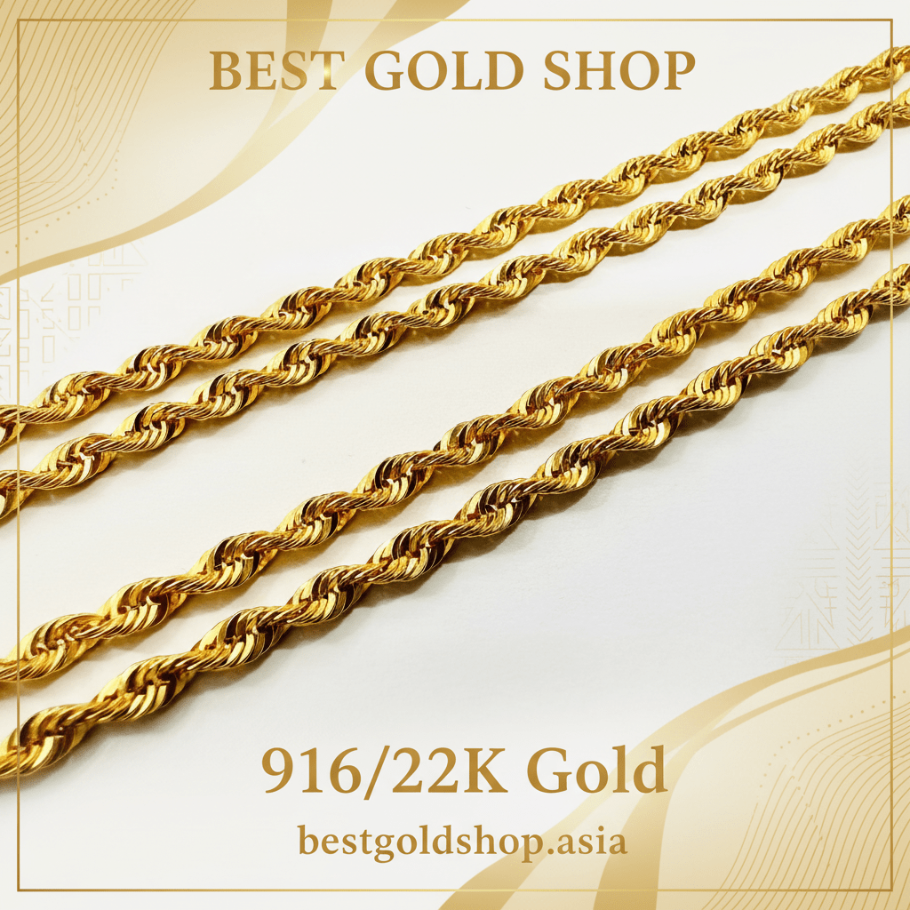 22K / 916 Gold Heavier Weight Hollow Rope Necklace by Best Gold Shop916 goldBest Gold Shop
