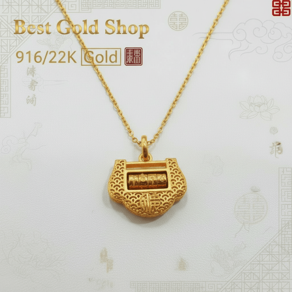22k / 916 Gold Lock Pendant with spinning number lock - 22k gold 22k gold pendant 916 gold Charms & Pendants
