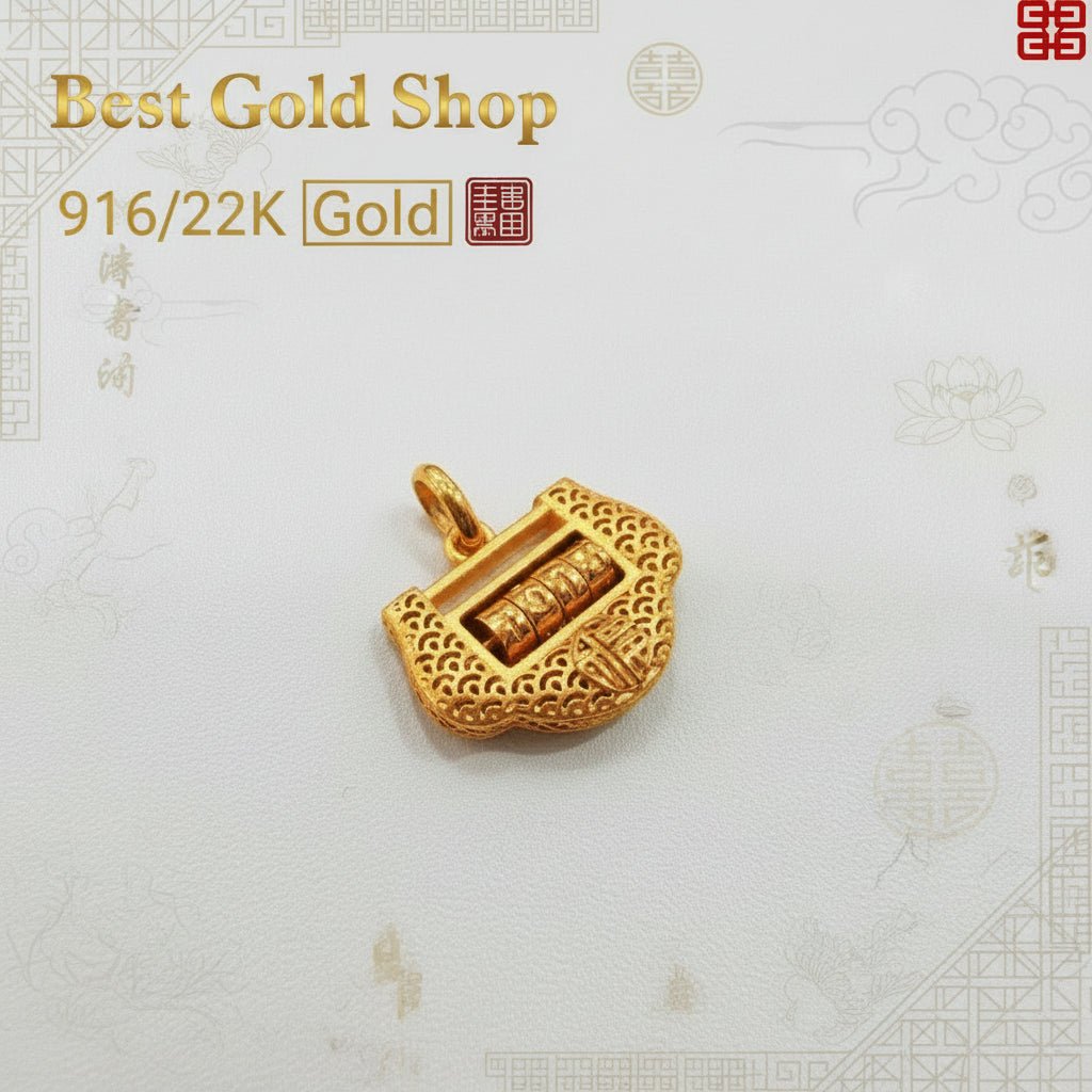 22k / 916 Gold Lock Pendant with spinning number lock - 22k gold 22k gold pendant 916 gold Charms & Pendants