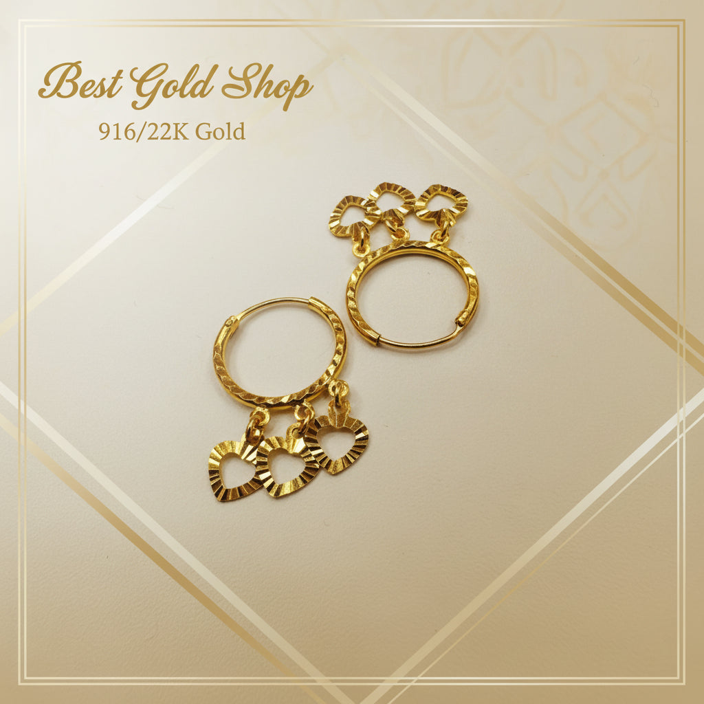 22k / 916 Gold Loop Earring with Dangling Heart by Best Gold ShopEarringsBest Gold Shop