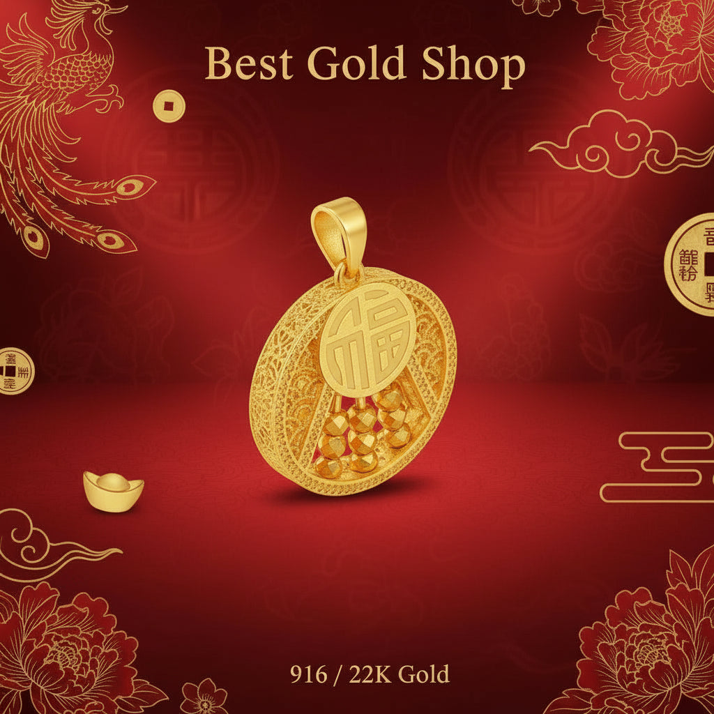 916 Gold Round Fortune Abacus PendantCharms & PendantsBest Gold Shop