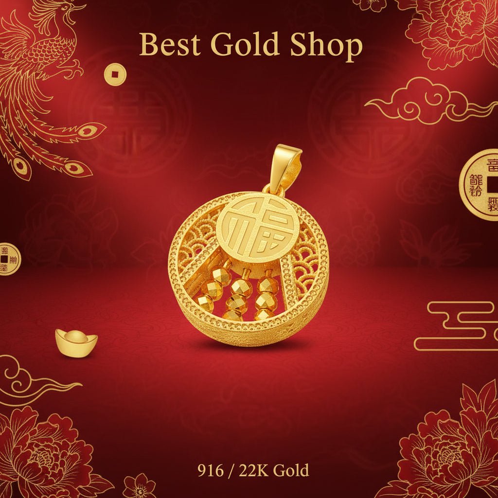 22k / 916 Gold Round Fortune Abacus Pendant - 22k gold 22k gold pendant 916 gold Charms & Pendants