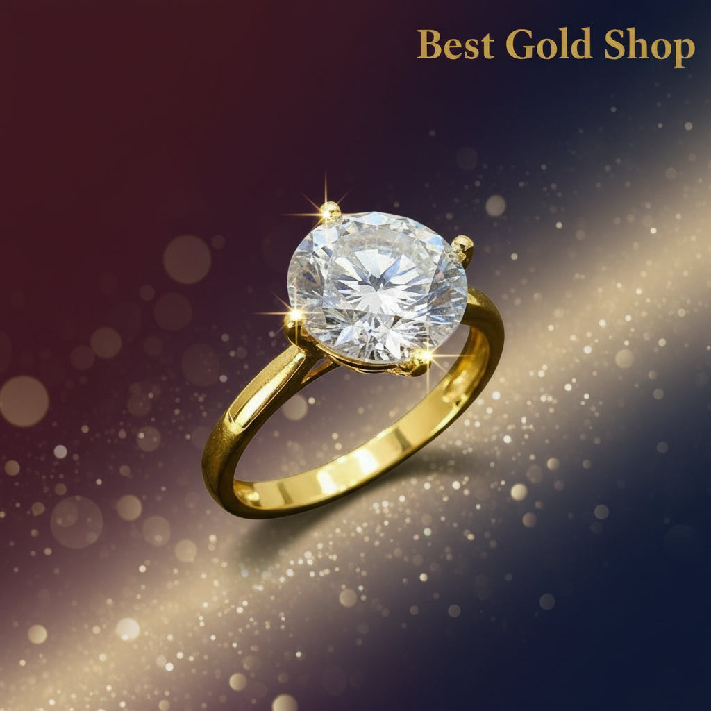 22k / 916 Gold Solitaire Rings Lab Grown Crystal Bold Design V3RingsBest Gold Shop