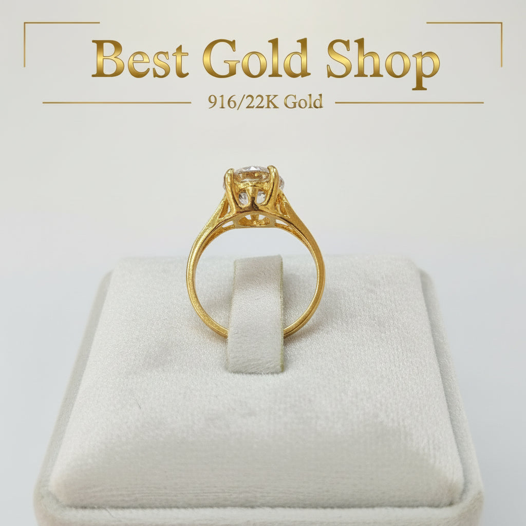 22K / 916 Gold Solitaire Rings – Bold Design with Lab - Grown crystalRingsBest Gold Shop