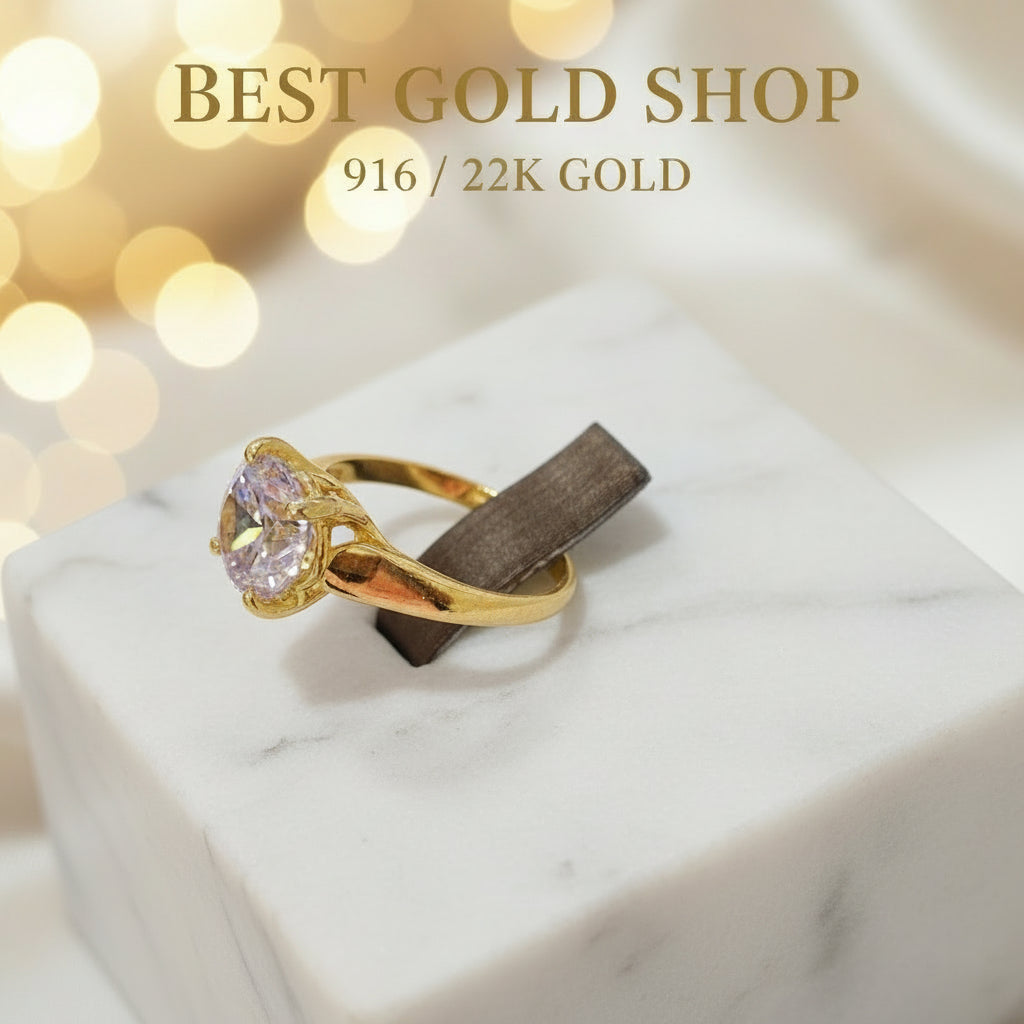 22K / 916 Gold Solitaire Rings – Bold Design with Lab - Grown crystalRingsBest Gold Shop