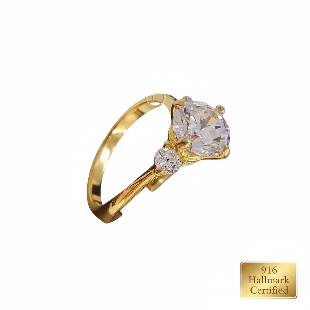 22k / 916 Gold Solitaire Rings Lab Grown crystal Bold Design V2RingsBest Gold Shop
