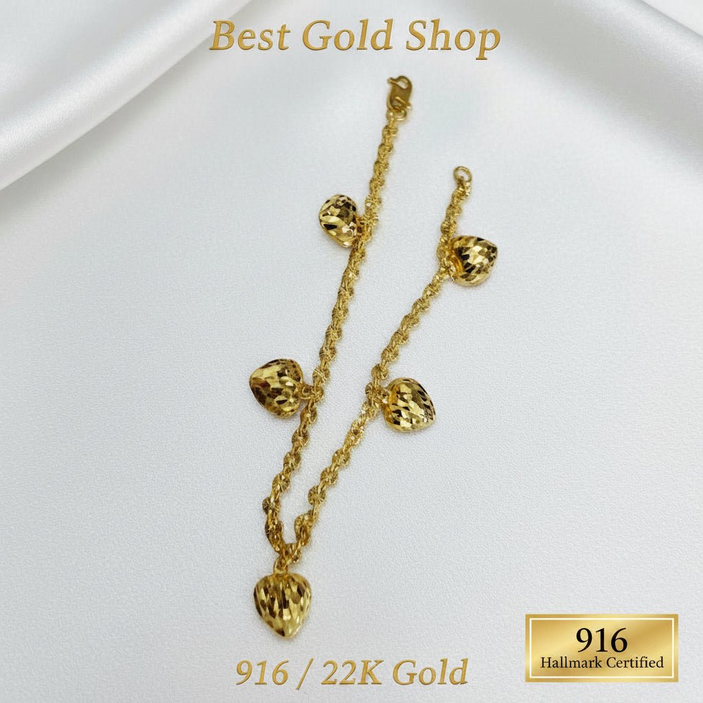 22k / 916 Gold Sunflower with Dangling Heart Bracelet By Best Gold ShopBraceletsBest Gold Shop