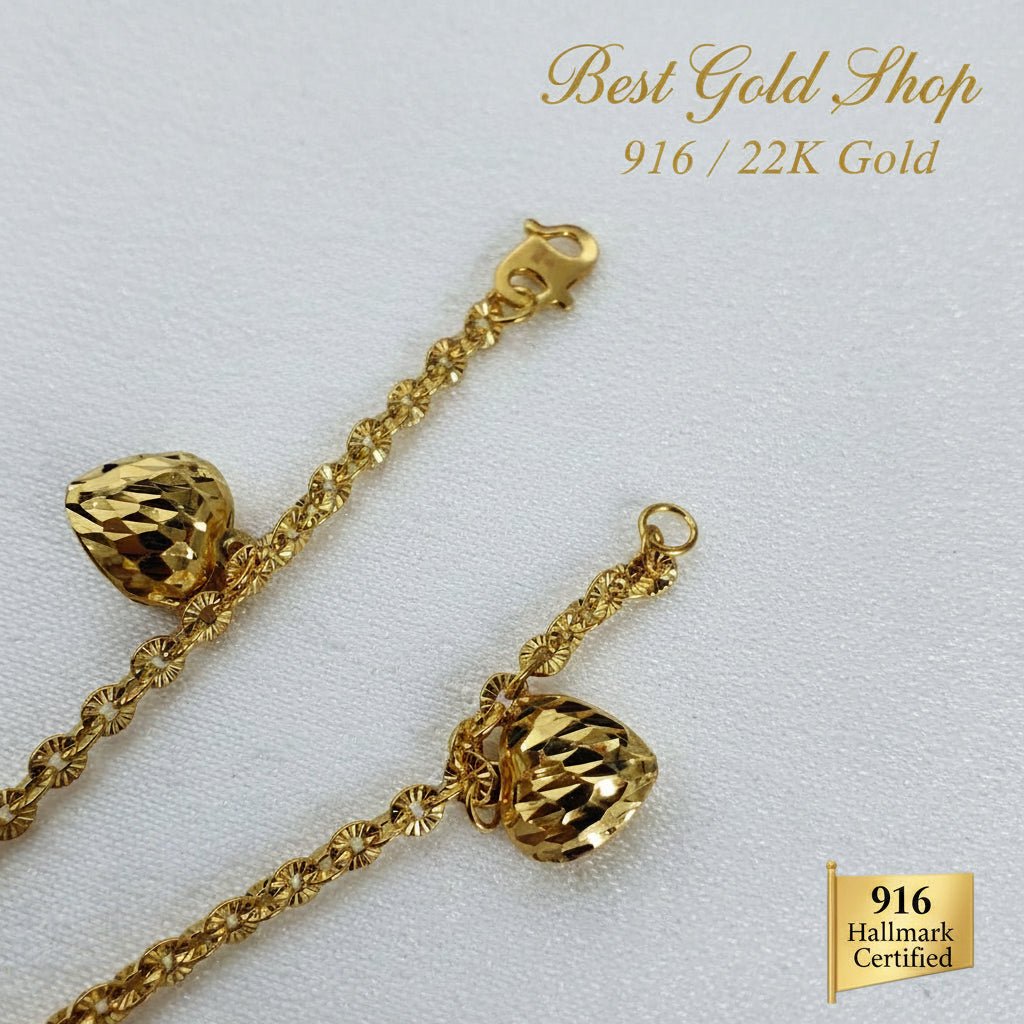 22k / 916 Gold Sunflower with Dangling Heart Bracelet By Best Gold ShopBraceletsBest Gold Shop