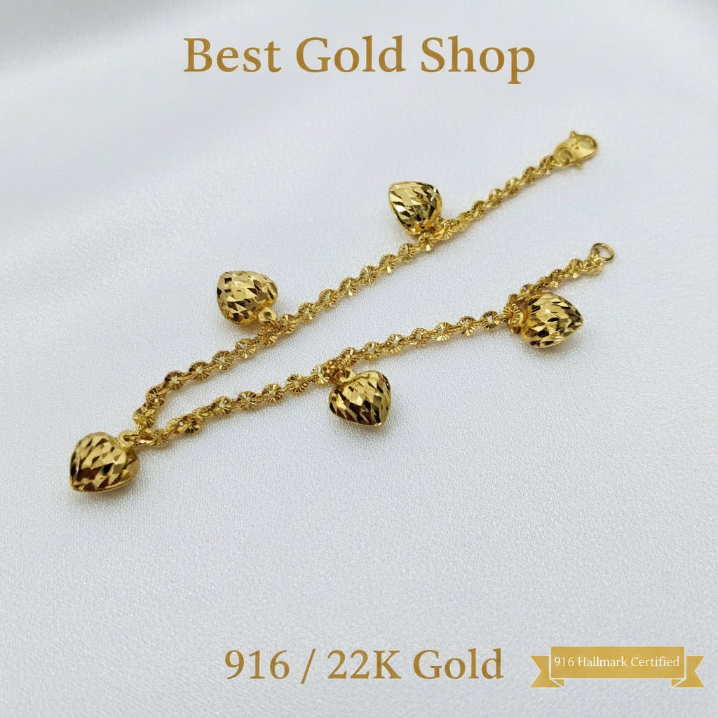 22k / 916 Gold Sunflower with Dangling Heart Bracelet By Best Gold ShopBraceletsBest Gold Shop