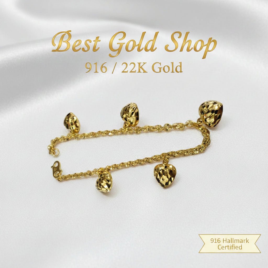 22k / 916 Gold Sunflower with Dangling Heart Bracelet By Best Gold ShopBraceletsBest Gold Shop