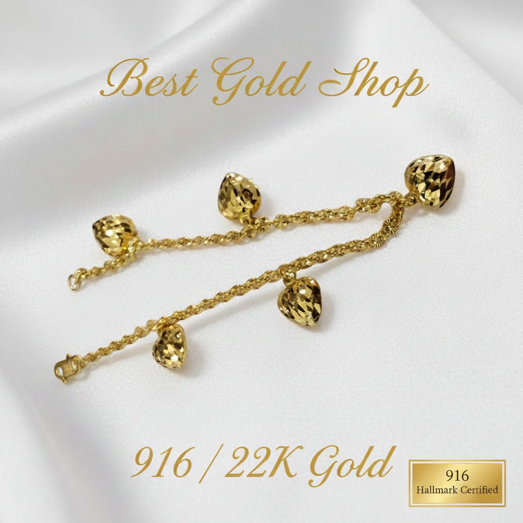 22k / 916 Gold Sunflower with Dangling Heart Bracelet By Best Gold ShopBraceletsBest Gold Shop