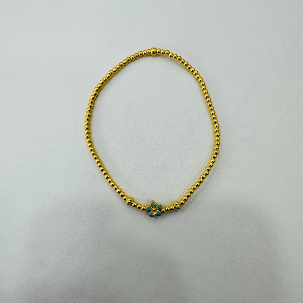 24k / 999 Gold Bead Bracelet with Blue Flower by Best Gold Shop - Best Gold Shop 24k gold 24k gold bracelet 999 gold Bracelets