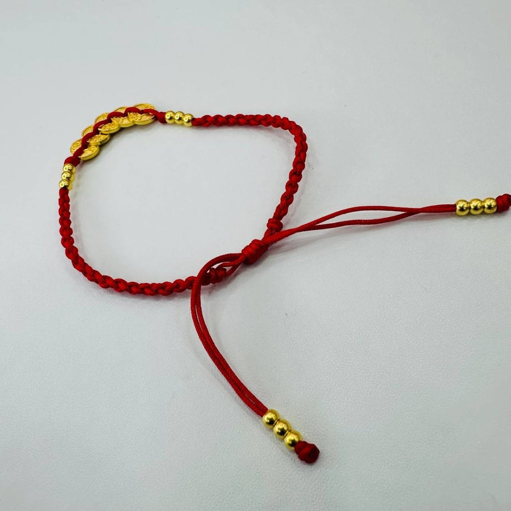 24k / 999 Gold with Red String with Coins Bracelet by Best Gold Shop - Best Gold Shop 24k gold 24k gold bracelet 999 gold Bracelets
