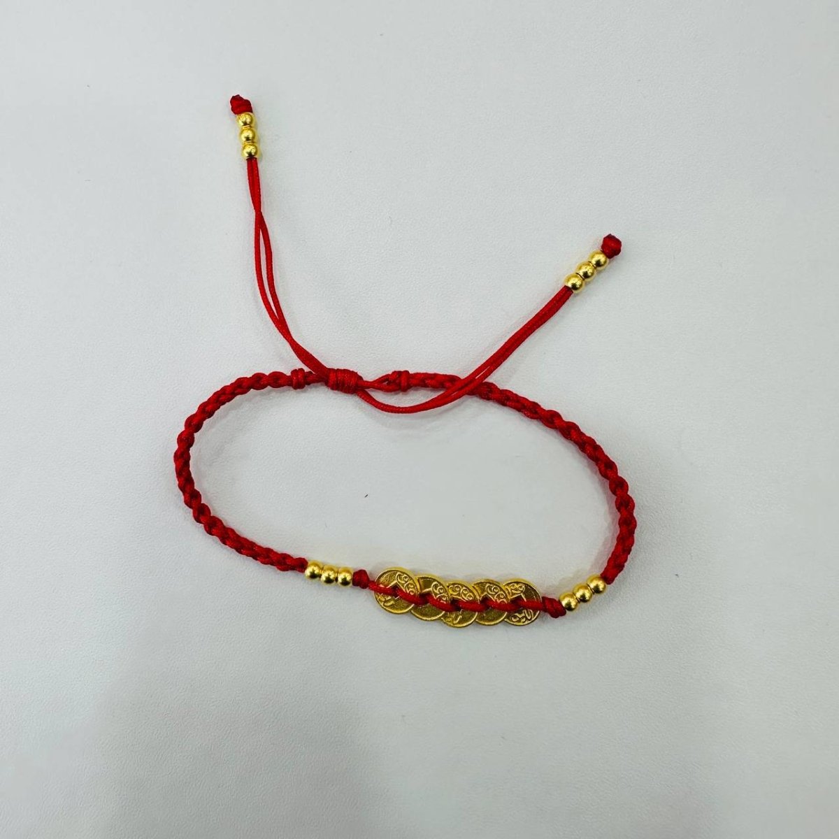 24k / 999 Gold with Red String with Coins Bracelet by Best Gold Shop - Best Gold Shop 24k gold 24k gold bracelet 999 gold Bracelets