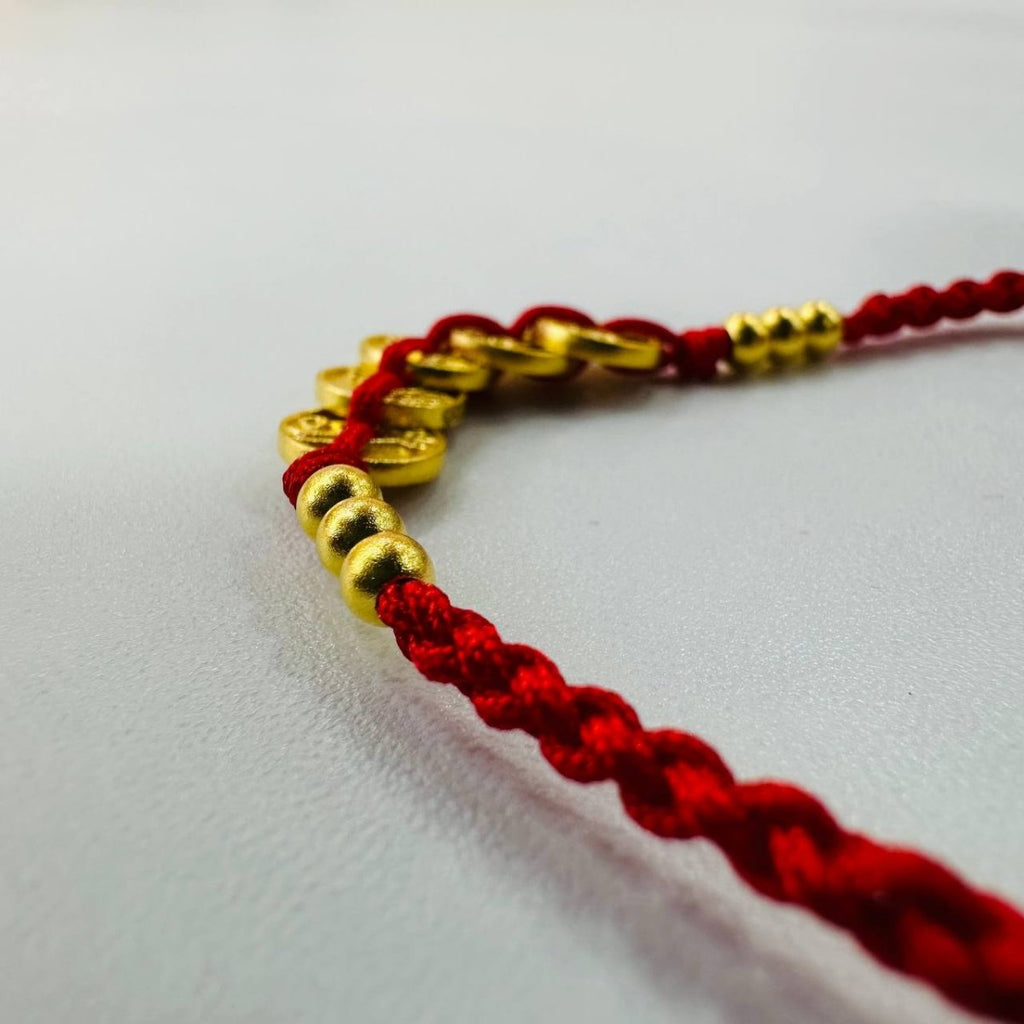 24k / 999 Gold with Red String with Coins Bracelet by Best Gold Shop - Best Gold Shop 24k gold 24k gold bracelet 999 gold Bracelets