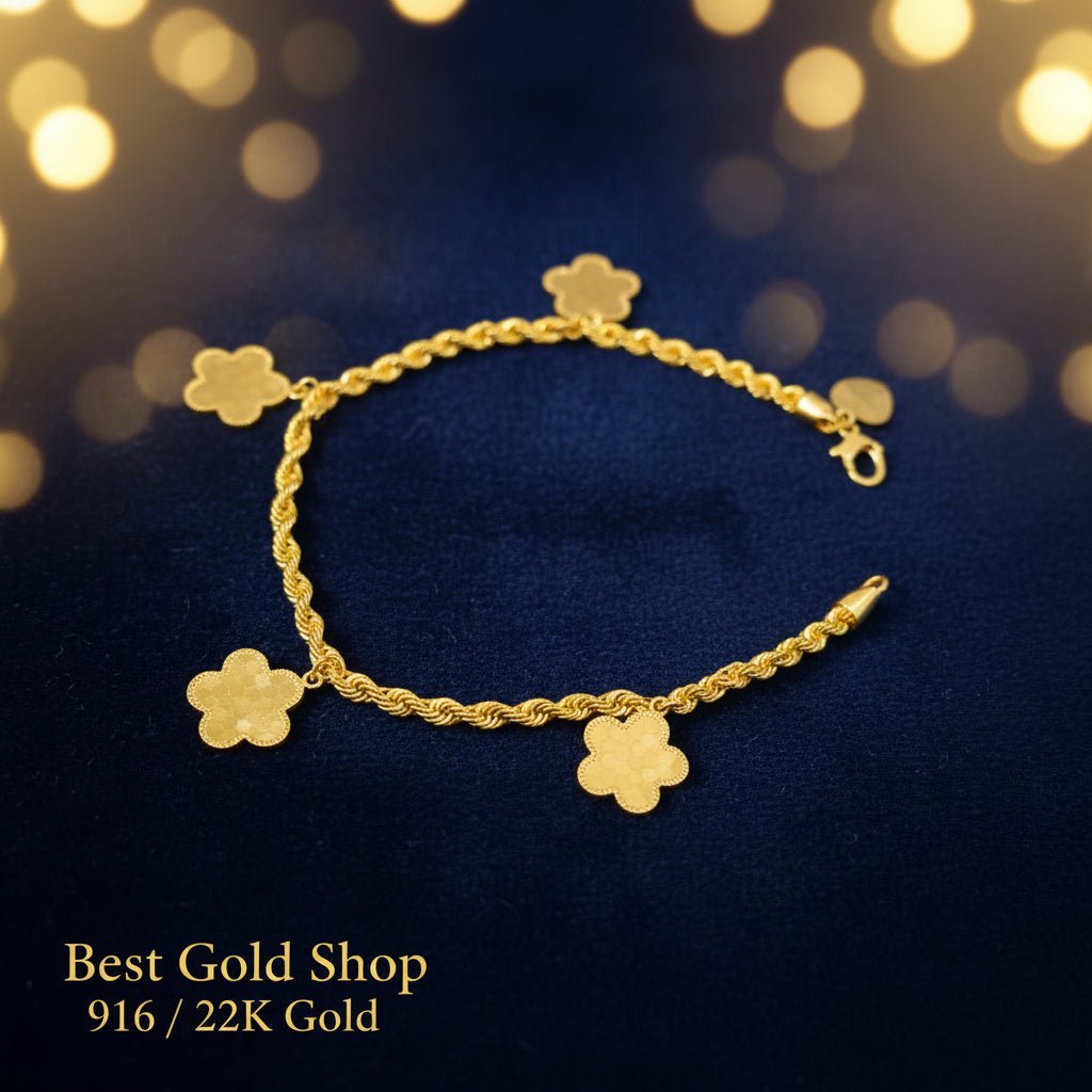 916 Gold (22K) Fancy Flower Hollow Rope BraceletBraceletsBest Gold Shop
