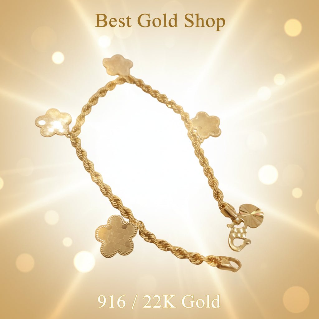 916 Gold (22K) Fancy Flower Hollow Rope BraceletBraceletsBest Gold Shop
