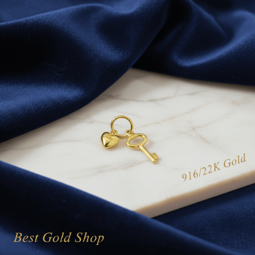 916 Gold (22K) Heart With Key Pendant small and cute Charm/PendantCharms & PendantsBest Gold Shop