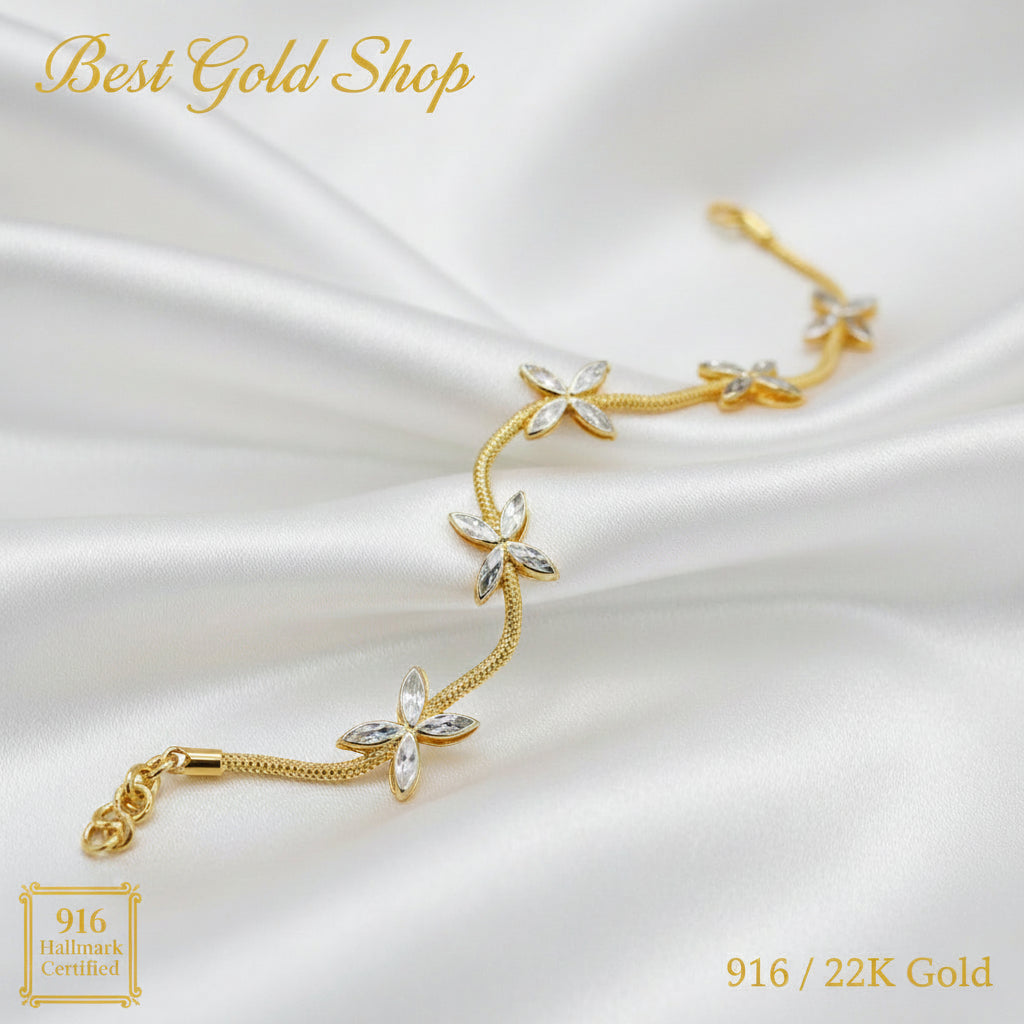 916 Gold 5 Flower Design Bracelet Two ToneBraceletsBest Gold Shop