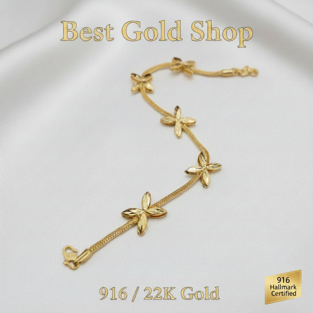 916 Gold 5 Flower Design Bracelet Two ToneBraceletsBest Gold Shop