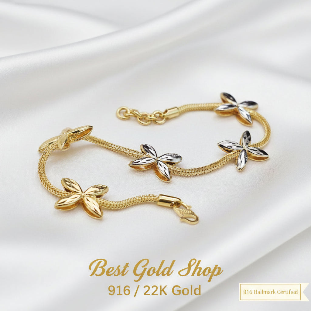 916 Gold 5 Flower Design Bracelet Two ToneBraceletsBest Gold Shop