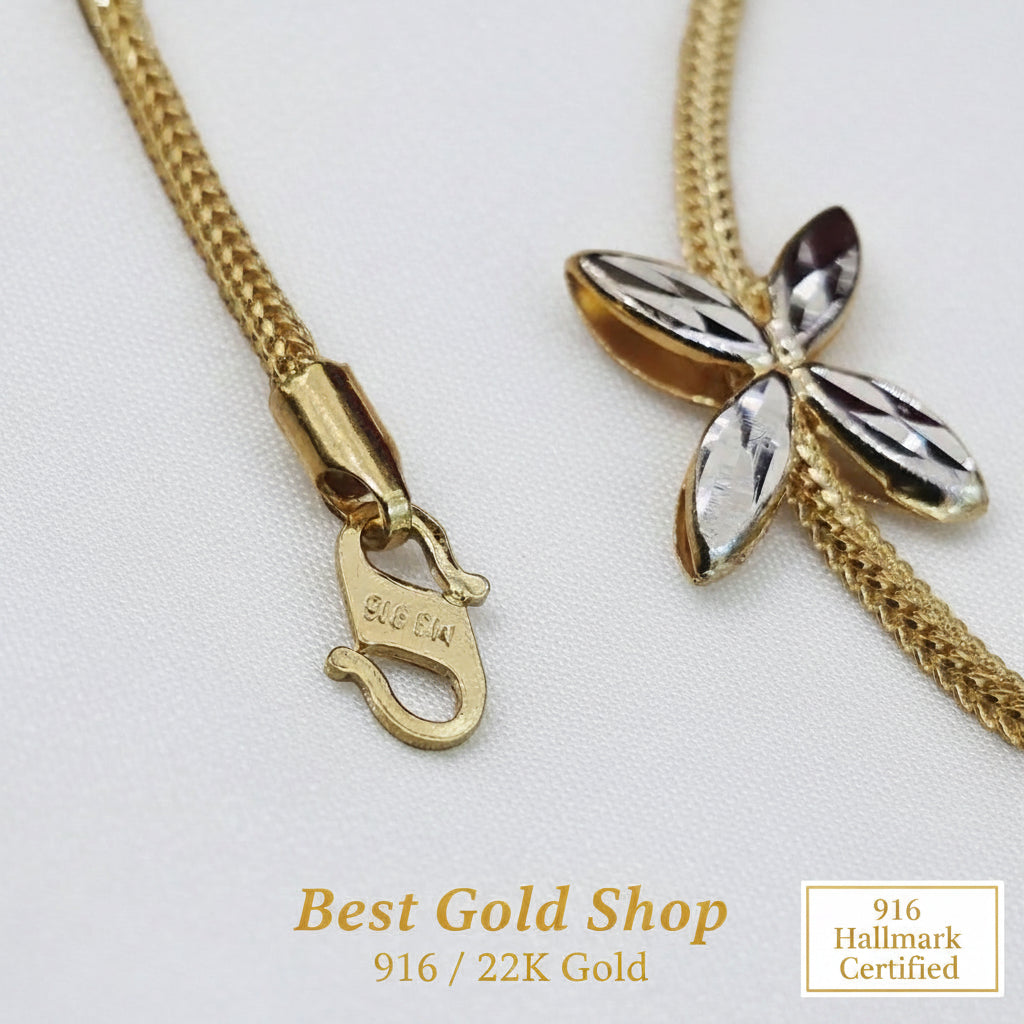 916 Gold 5 Flower Design Bracelet Two ToneBraceletsBest Gold Shop