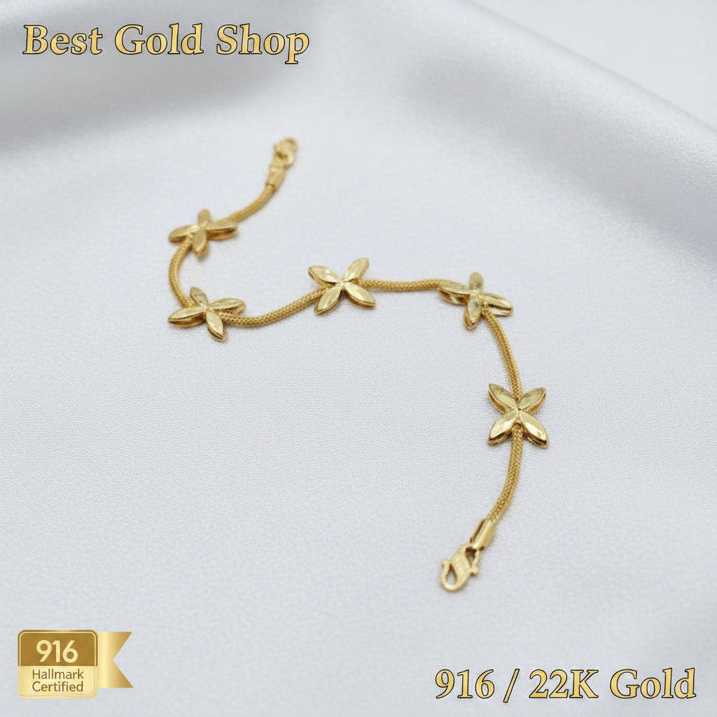 916 Gold 5 Flower Design Bracelet Two ToneBraceletsBest Gold Shop