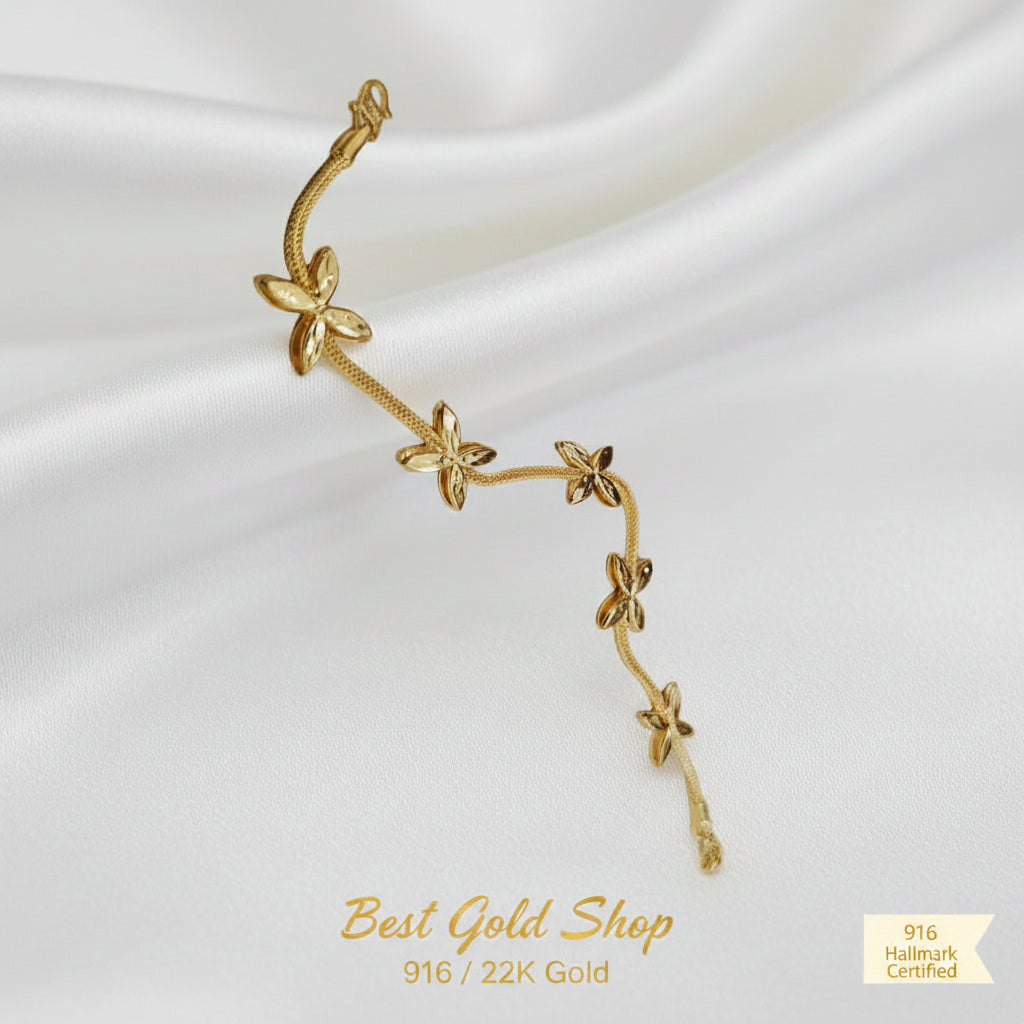 916 Gold 5 Flower Design Bracelet Two ToneBraceletsBest Gold Shop