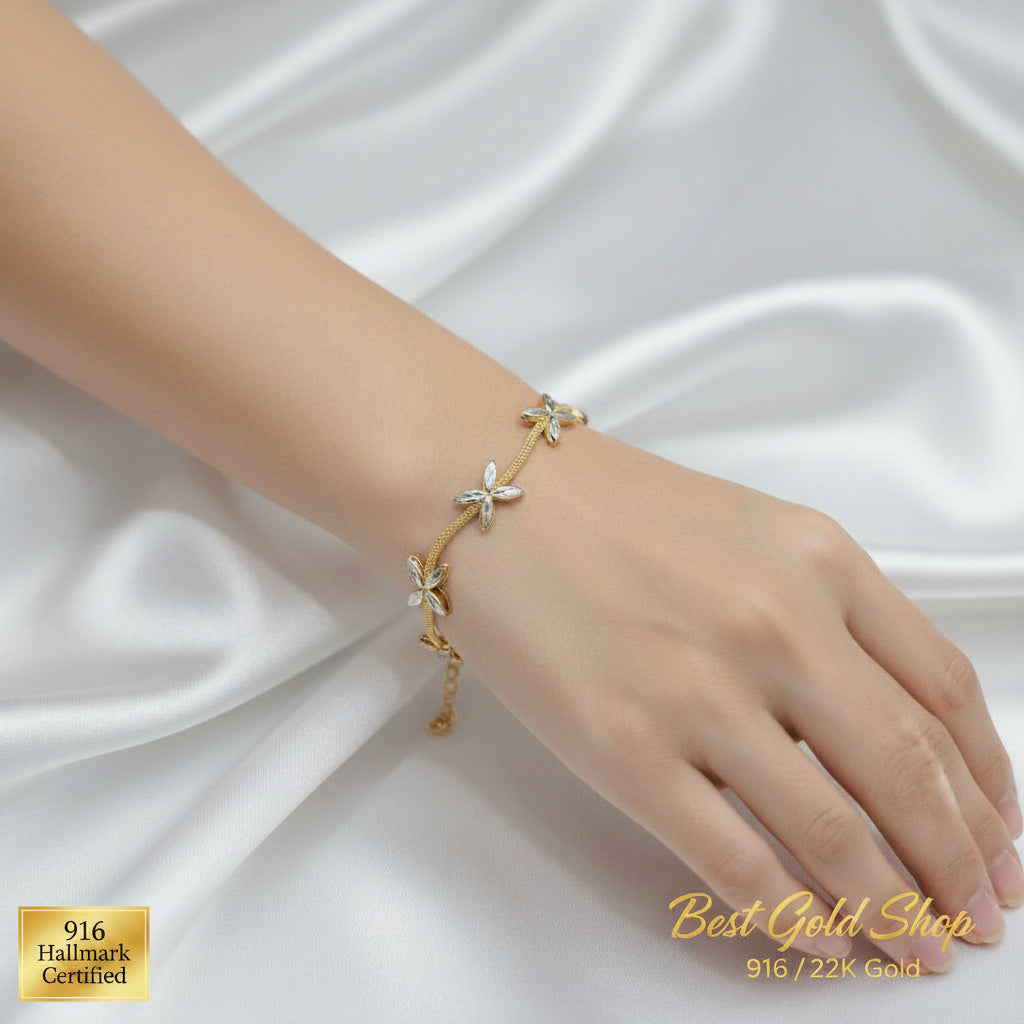 916 Gold 5 Flower Design Bracelet Two ToneBraceletsBest Gold Shop