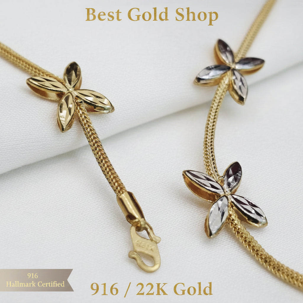 916 Gold 5 Flower Design Bracelet Two ToneBraceletsBest Gold Shop