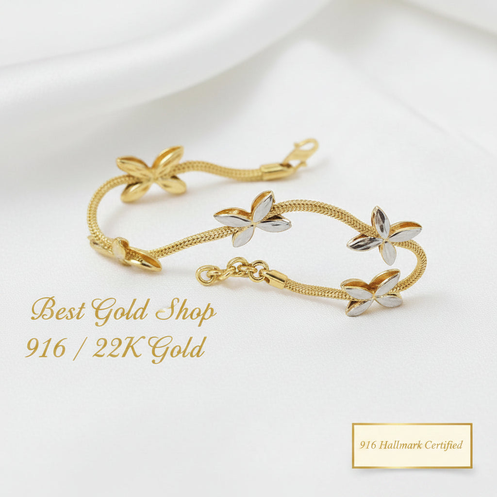 916 Gold 5 Flower Design Bracelet Two ToneBraceletsBest Gold Shop