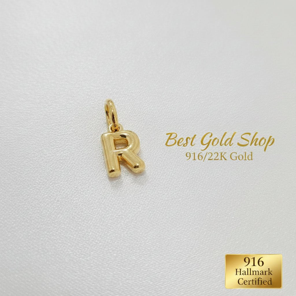 916 Gold Alphabert Pendant Feather Weight Smooth shiny Finish.Charms & PendantsBest Gold Shop