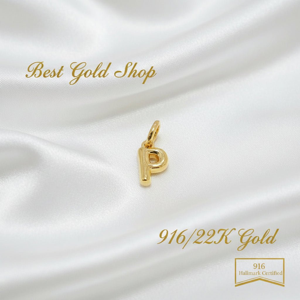 916 Gold Alphabert Pendant Feather Weight Smooth shiny Finish.Charms & PendantsBest Gold Shop