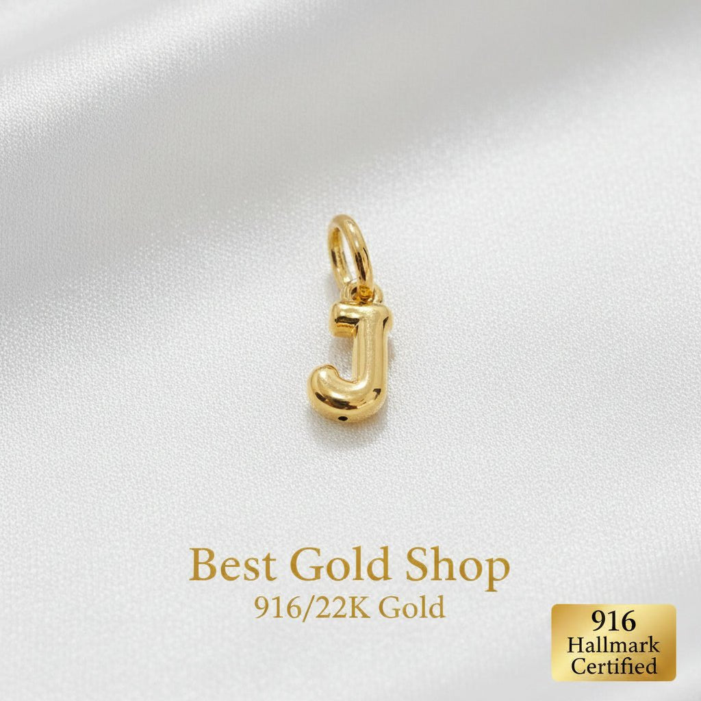 916 Gold Alphabert Pendant Feather Weight Smooth shiny Finish.Charms & PendantsBest Gold Shop