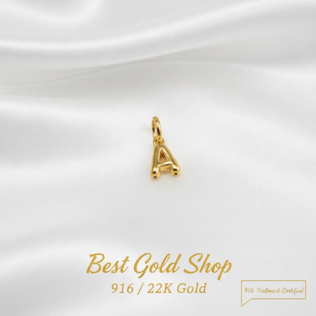 916 Gold Alphabert Pendant Feather Weight Smooth shiny Finish.Charms & PendantsBest Gold Shop