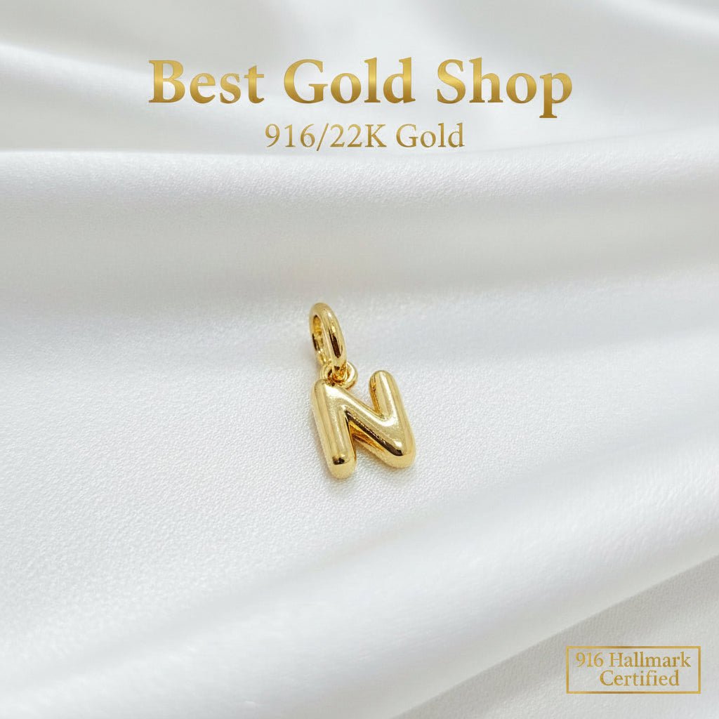 916 Gold Alphabert Pendant Feather Weight Smooth shiny Finish.Charms & PendantsBest Gold Shop